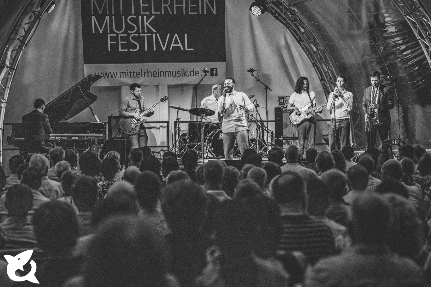 David Niskin performing with a band at an international music festival.